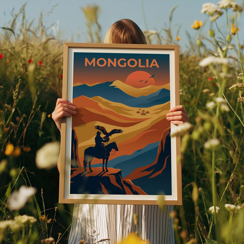 Mongolia Eagle Hunter Poster, Nomadic Rider Wall Art