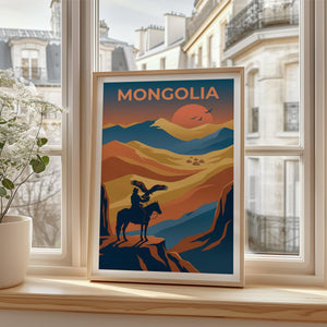 Mongolia Eagle Hunter Poster, Nomadic Rider Wall Art
