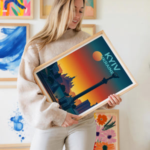 Kyiv Ukraine Poster Independence Monument Sunset Cityscape