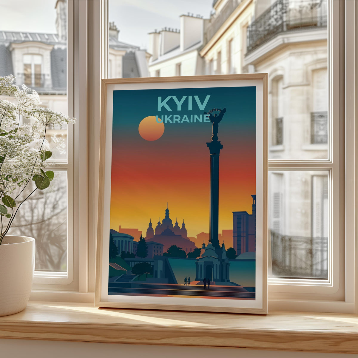 Kyiv Ukraine Poster Independence Monument Sunset Cityscape