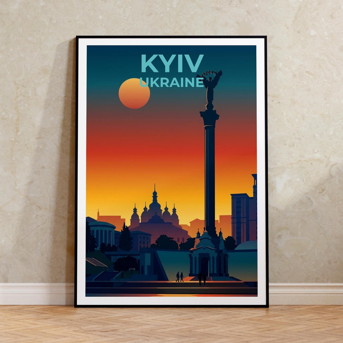 Kyiv Ukraine Poster Independence Monument Sunset Cityscape
