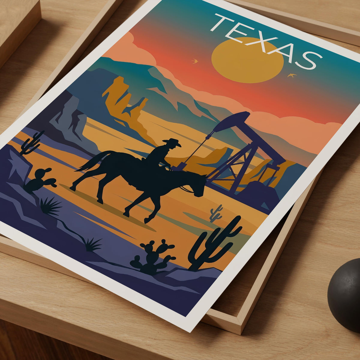 Texas Cowboy Poster – Desert Sunset Western Decor Print