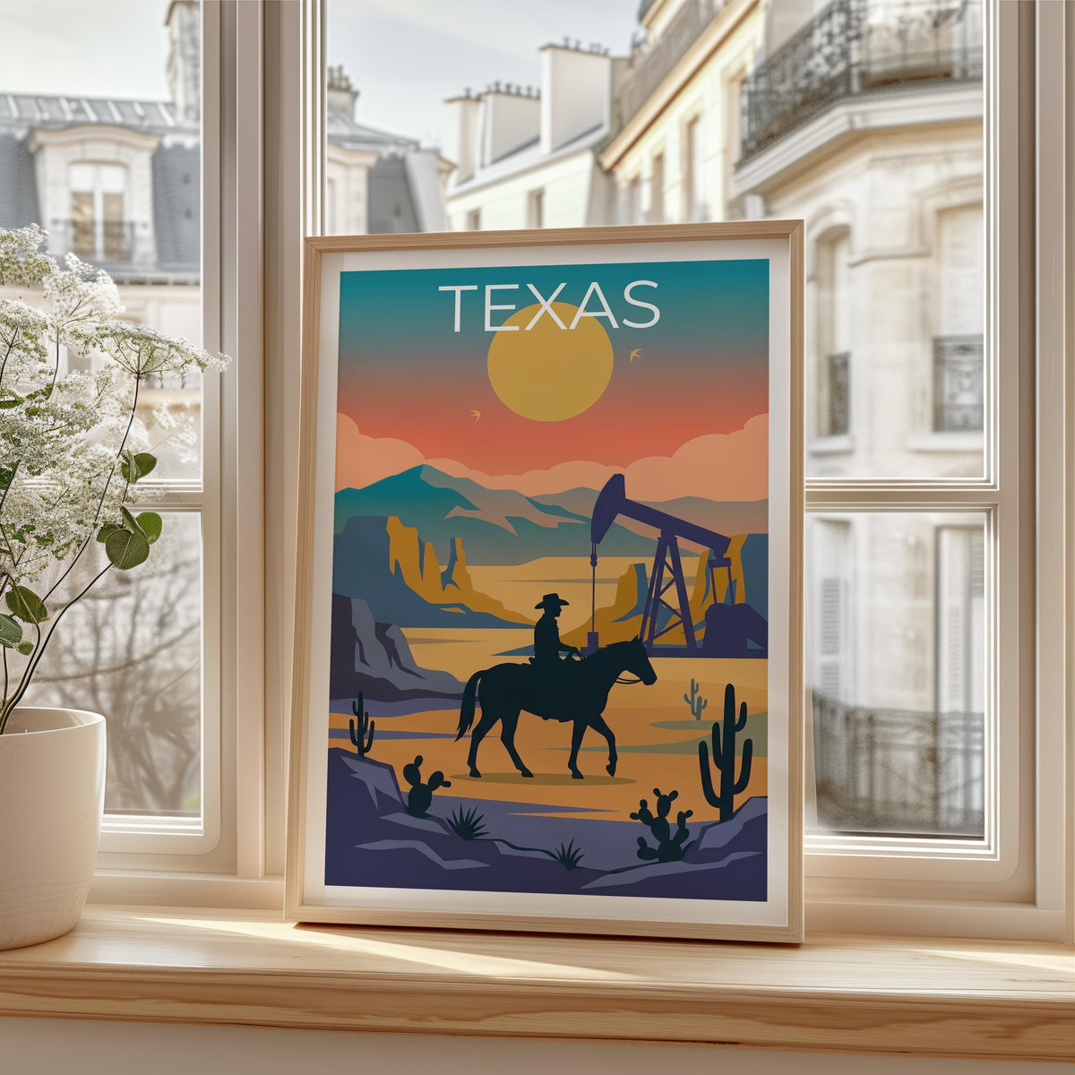Texas Cowboy Poster – Desert Sunset Western Decor Print