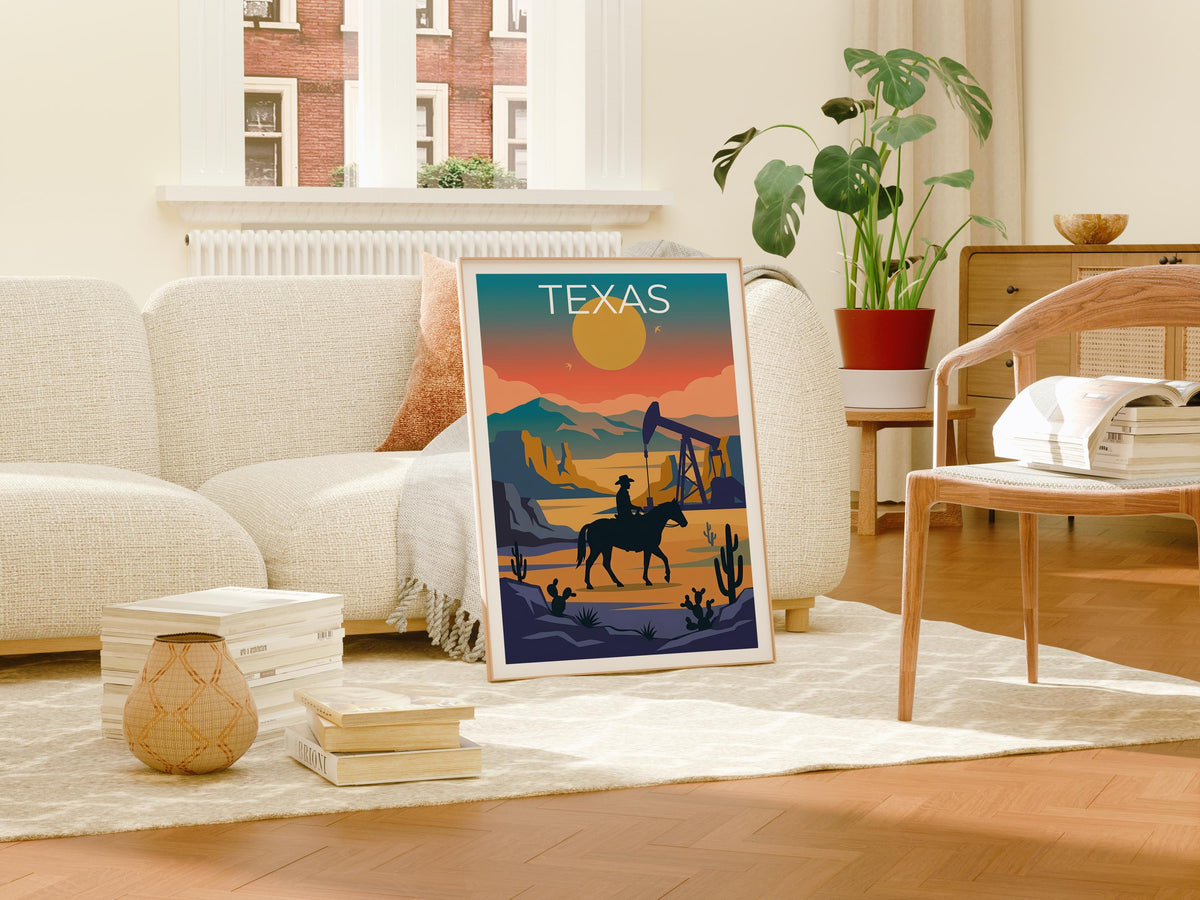 Texas Cowboy Poster – Desert Sunset Western Decor Print