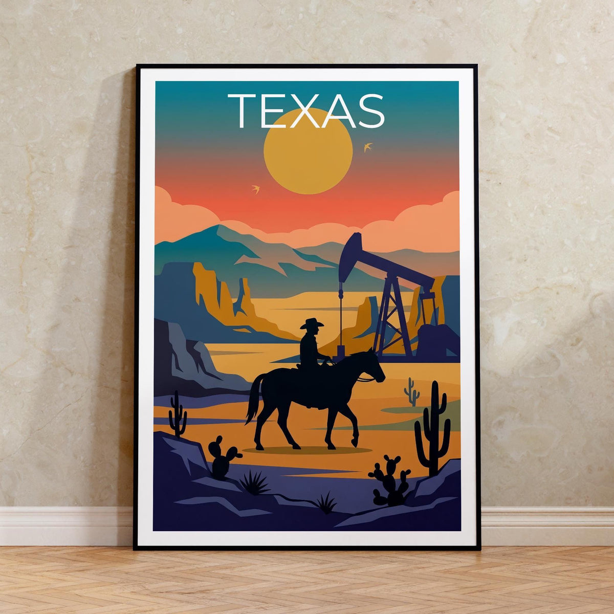 Texas Cowboy Poster – Desert Sunset Western Decor Print