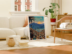 Medellín Colombia Poster — Metrocable Over Colorful Barrios