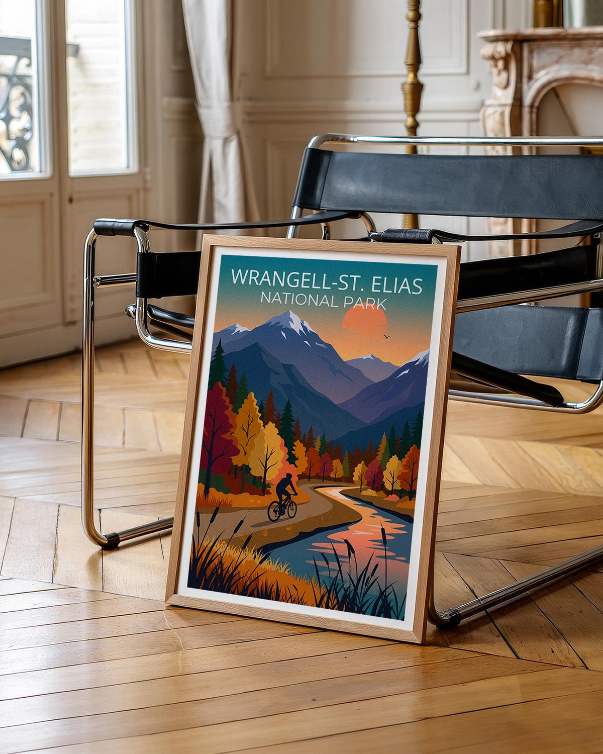 Wrangell St Elias Poster – Fall Foliage Mountain Bike Art