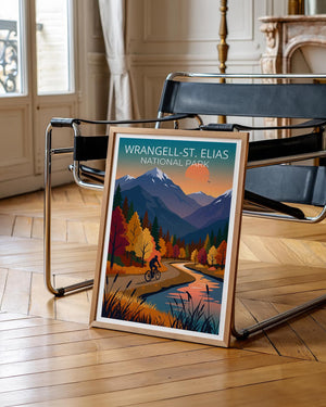 Wrangell St Elias Poster – Fall Foliage Mountain Bike Art