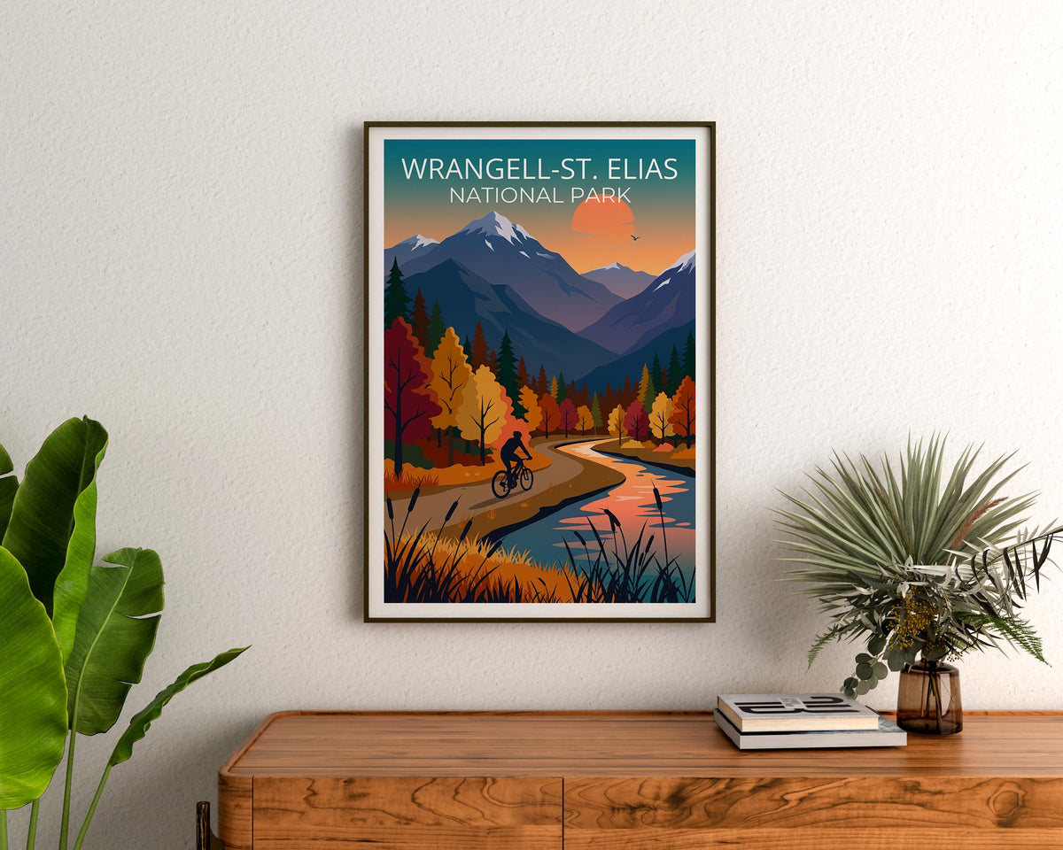 Wrangell St Elias Poster – Fall Foliage Mountain Bike Art