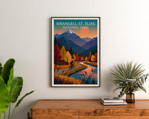 Wrangell St Elias Poster – Fall Foliage Mountain Bike Art
