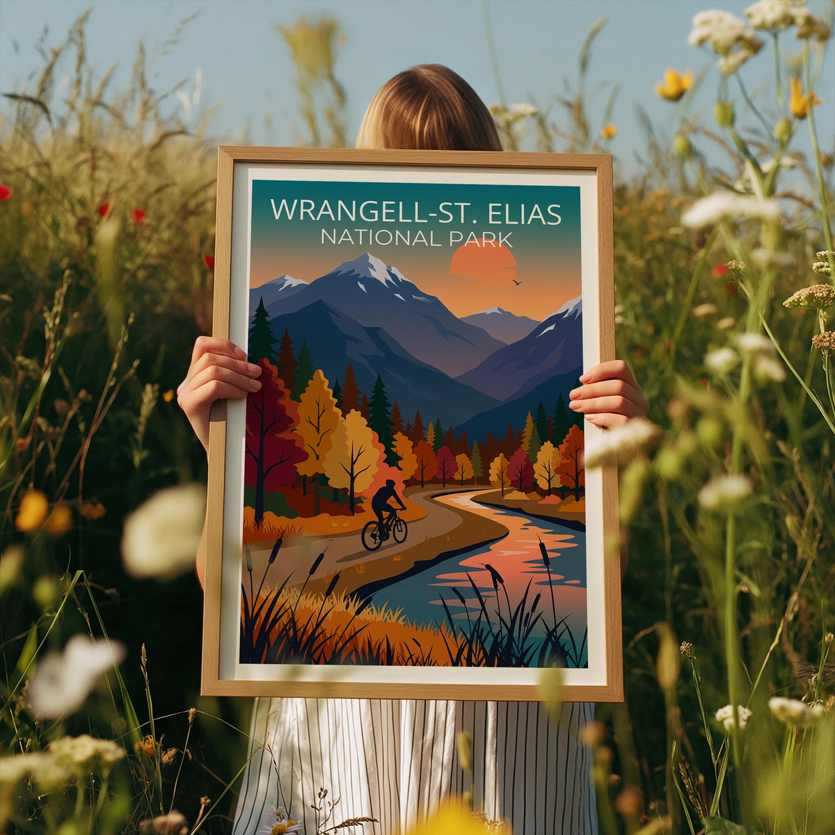 Wrangell St Elias Poster – Fall Foliage Mountain Bike Art