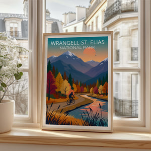 Wrangell St Elias Poster – Fall Foliage Mountain Bike Art