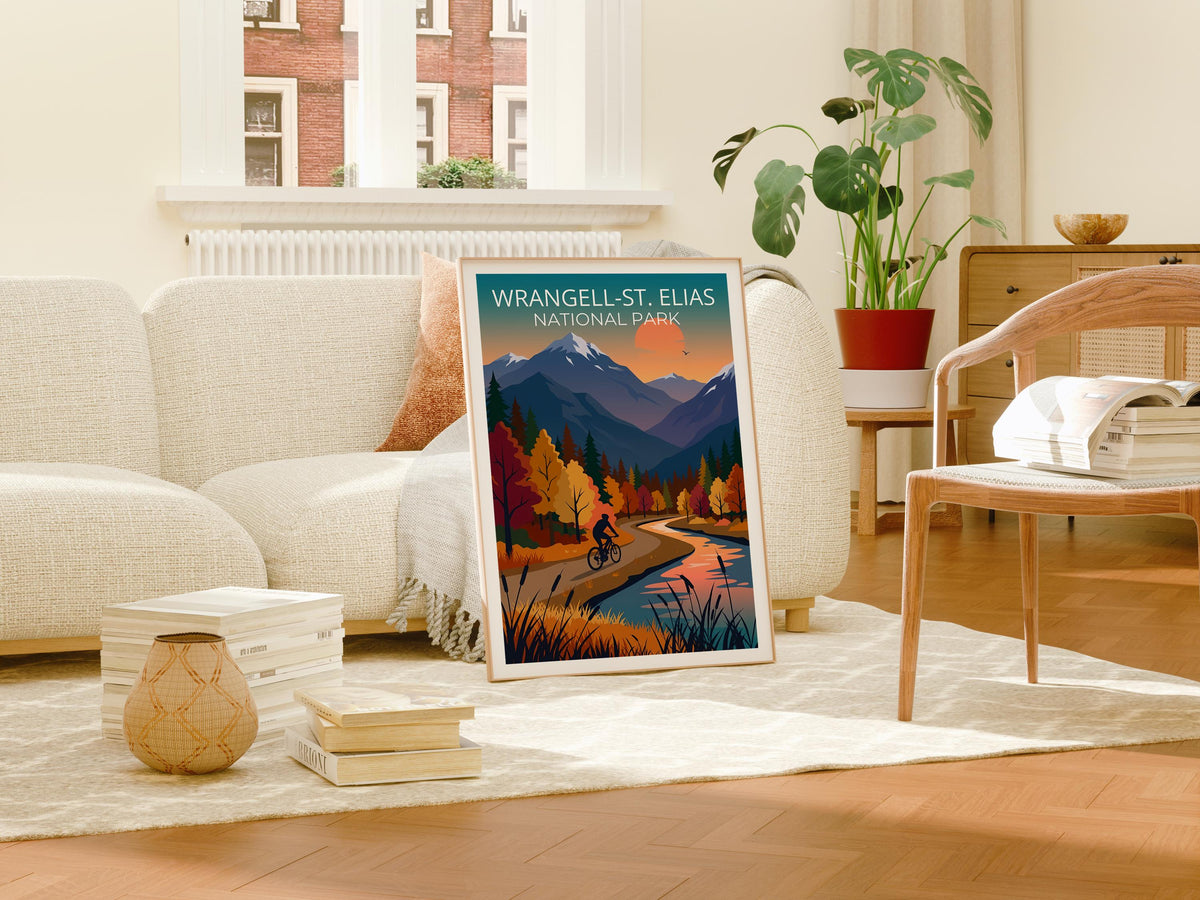 Wrangell St Elias Poster – Fall Foliage Mountain Bike Art