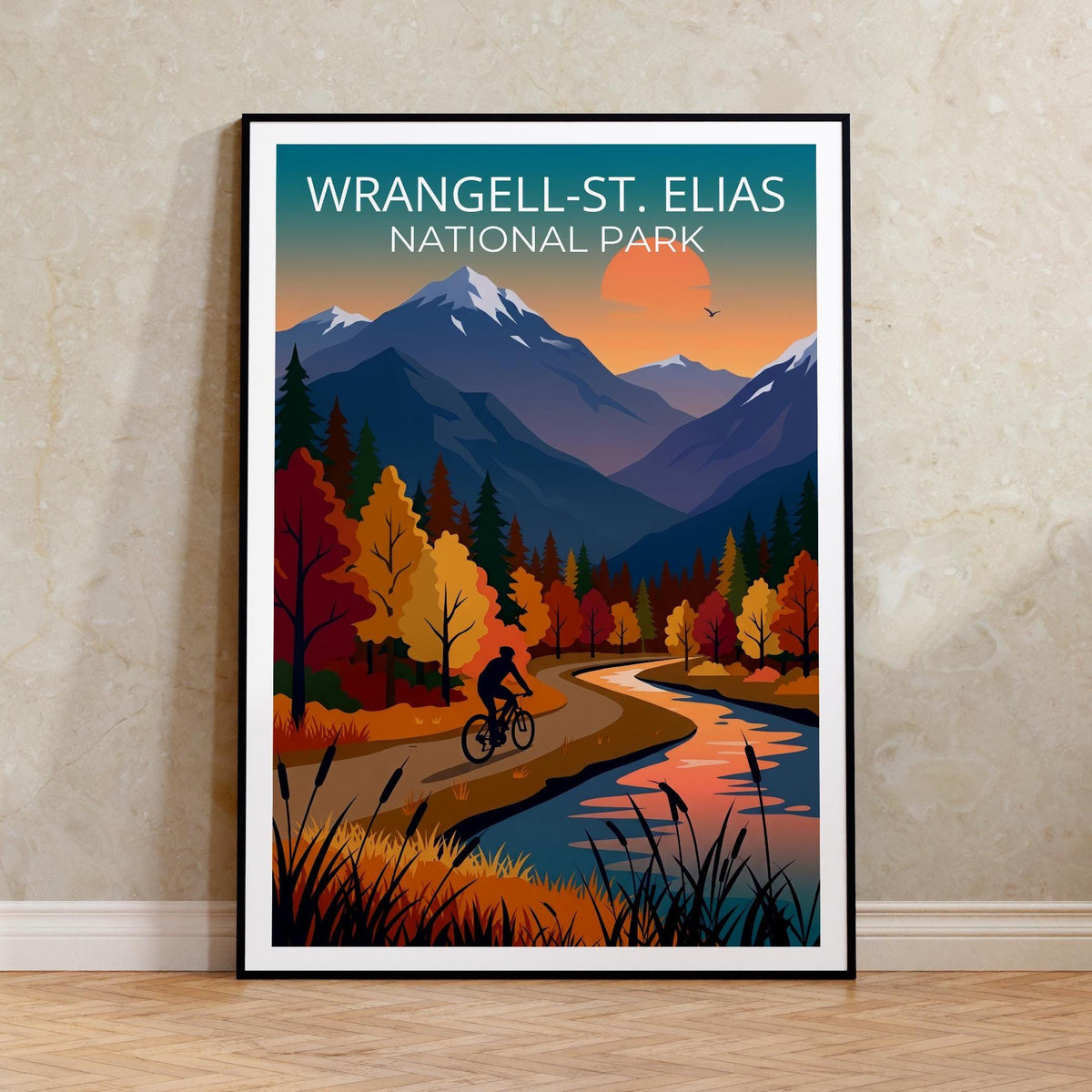 Wrangell St Elias Poster – Fall Foliage Mountain Bike Art
