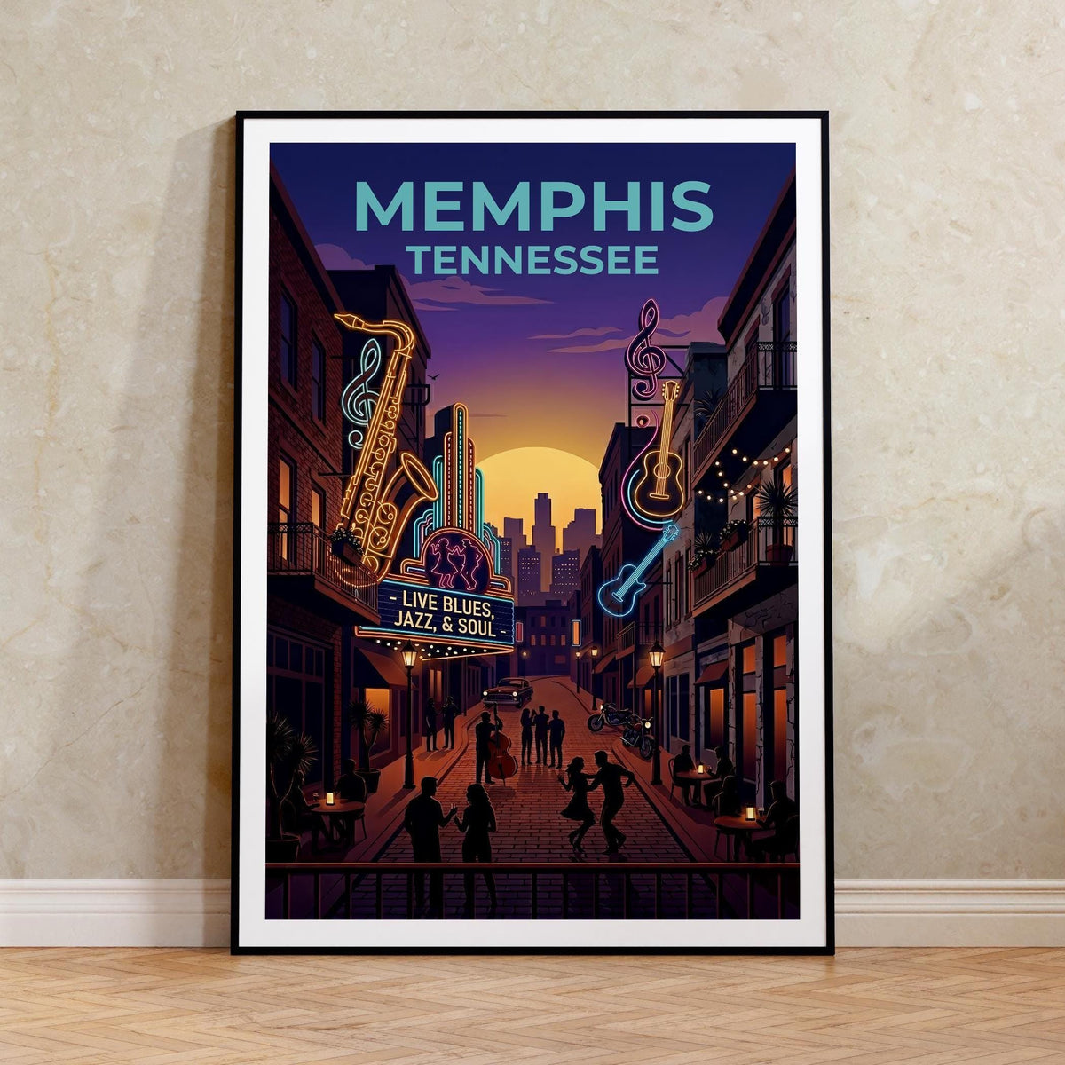 Memphis Tennessee Poster: Beale Street Neon Nightlife Print