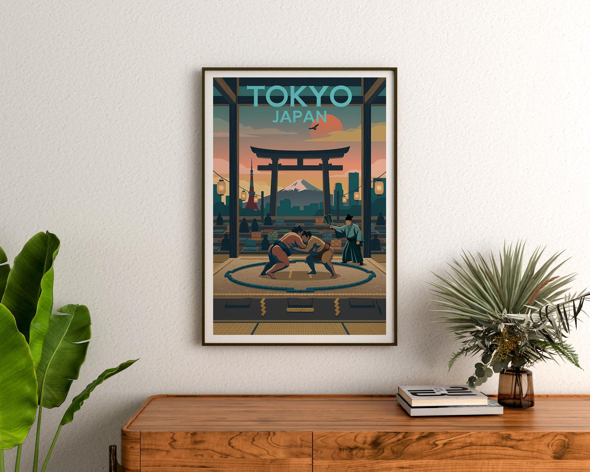Tokyo Sumo Poster – Mt. Fuji, Torii Gate & Skyline Print