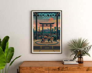 Tokyo Sumo Poster – Mt. Fuji, Torii Gate & Skyline Print
