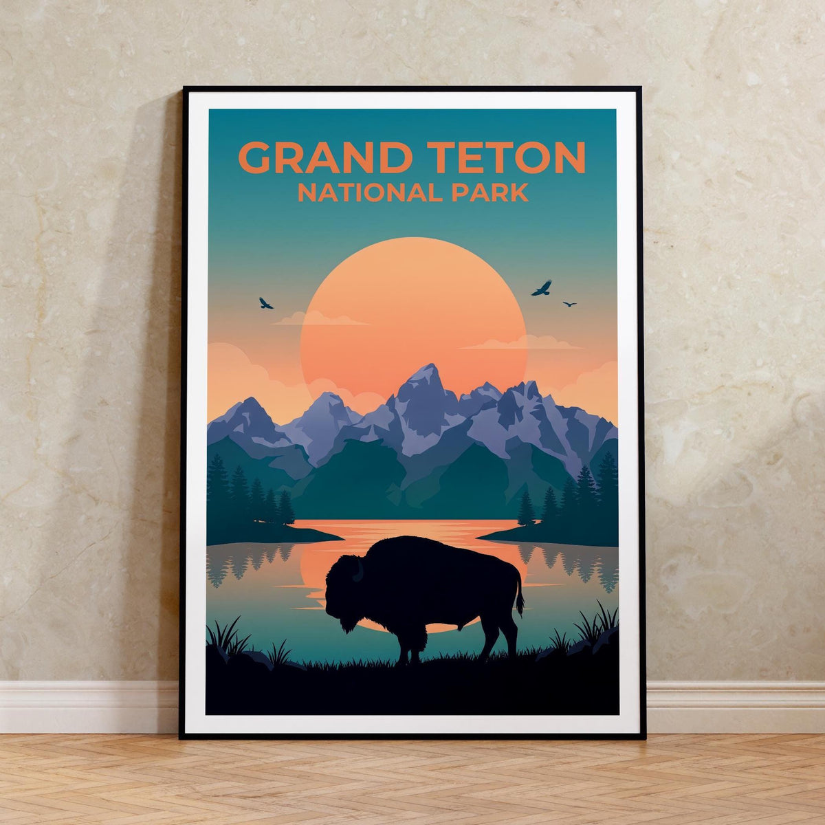 Grand Teton National Park Poster – Sunset Bison Lake Art