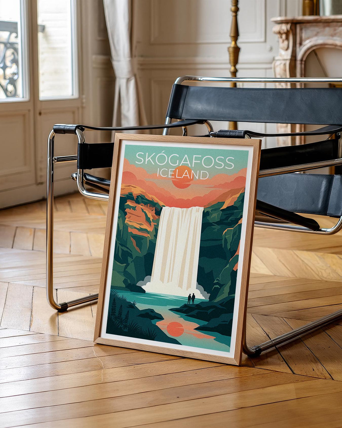 Skogafoss Waterfall Iceland Poster - Sunset Falls Print