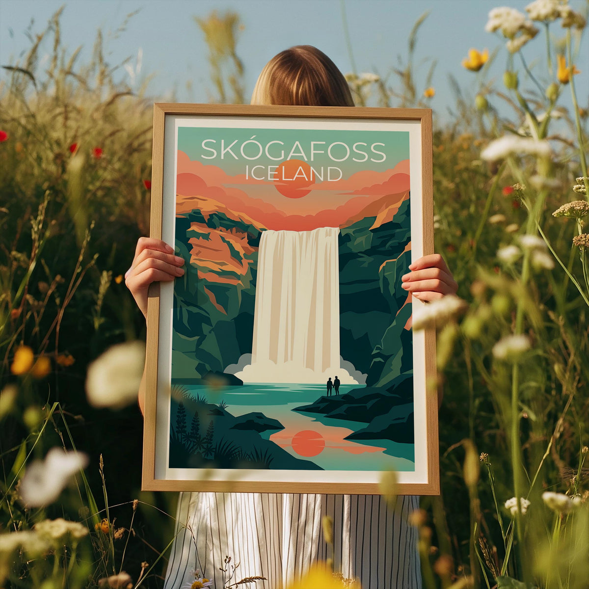Skogafoss Waterfall Iceland Poster - Sunset Falls Print