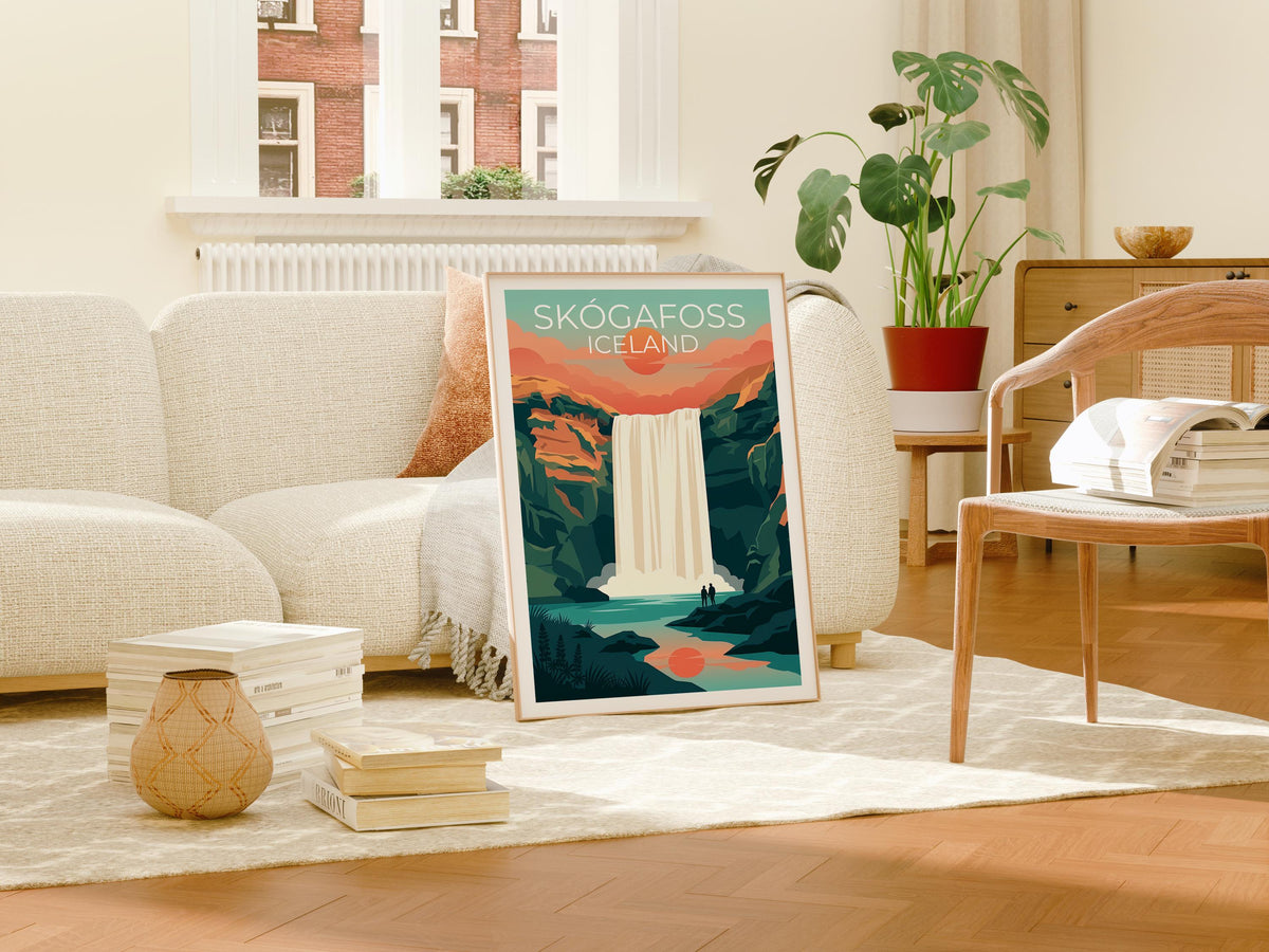 Skogafoss Waterfall Iceland Poster - Sunset Falls Print