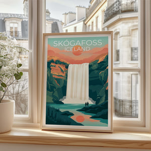 Skogafoss Waterfall Iceland Poster - Sunset Falls Print