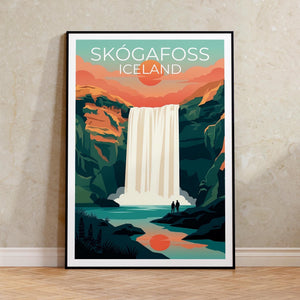 Skogafoss Waterfall Iceland Poster - Sunset Falls Print