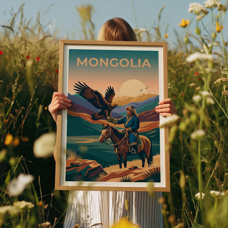 Mongolia Eagle Hunter Poster — Golden Eagle Nomad Art Print