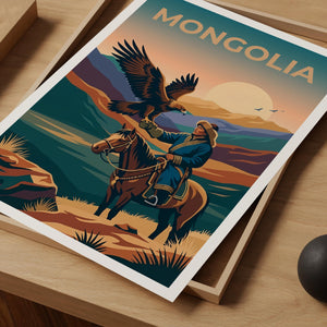 Mongolia Eagle Hunter Poster — Golden Eagle Nomad Art Print
