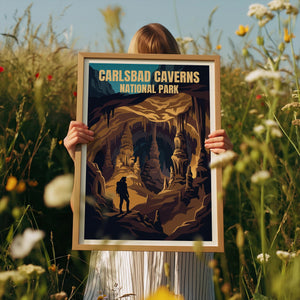 Carlsbad Caverns National Park Poster – Cave Explorer Hiker Print