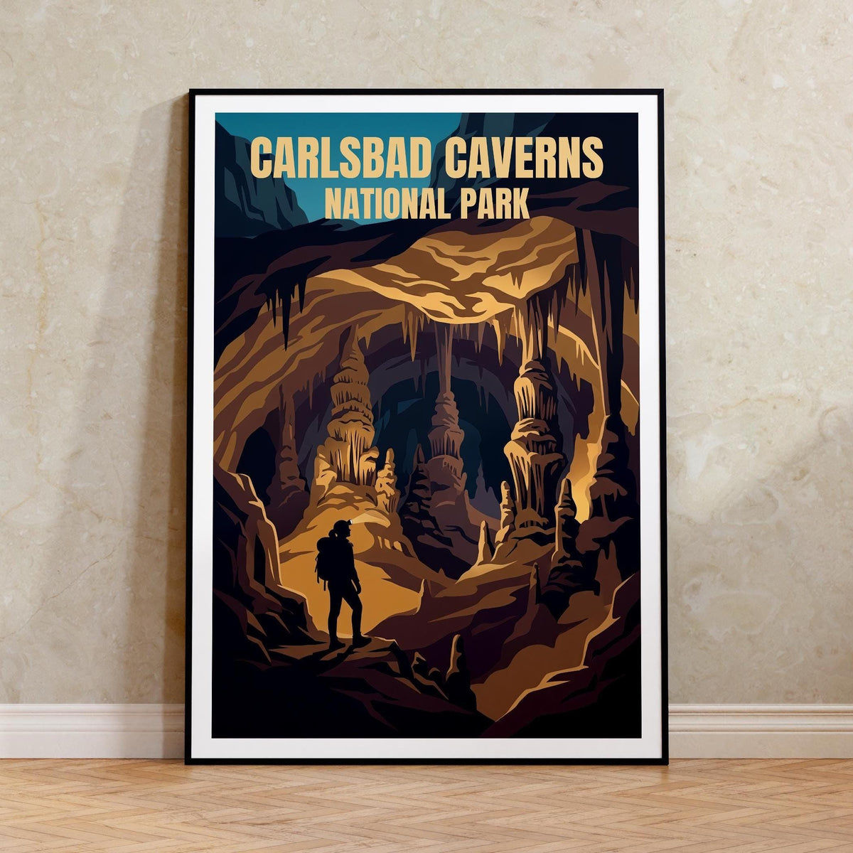Carlsbad Caverns National Park Poster – Cave Explorer Hiker Print