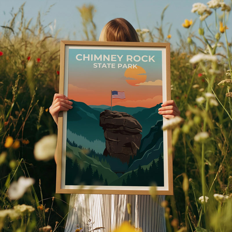 Chimney Rock Poster – Sunset Over the Blue Ridge Mountains