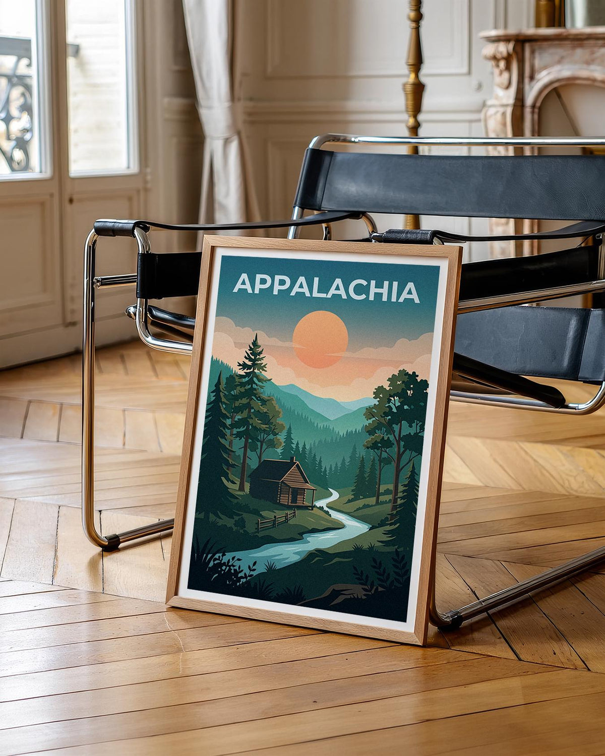 Appalachia Poster – Rustic Cabin in Forest by Moonlight