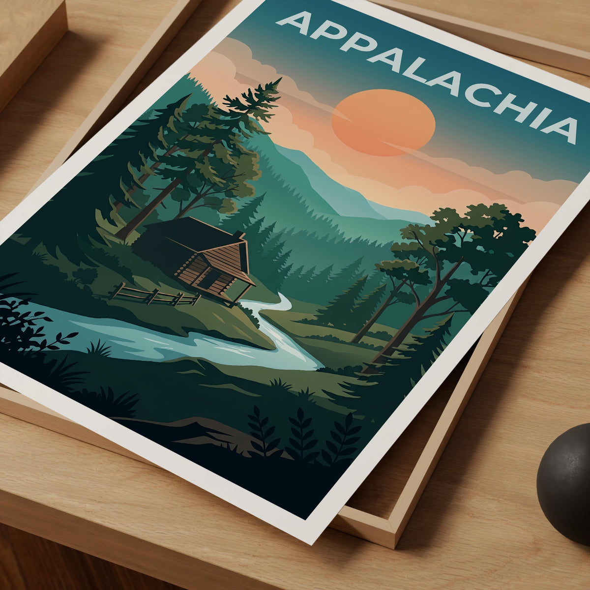 Appalachia Poster – Rustic Cabin in Forest by Moonlight