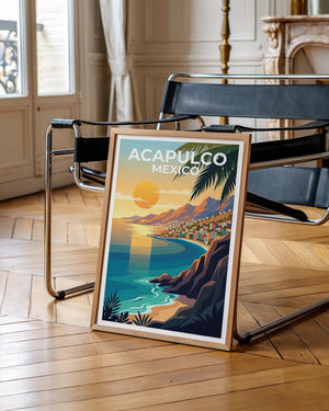 Acapulco Mexico Poster, Sunset Bay Cityscape Print
