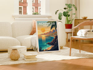 Acapulco Mexico Poster, Sunset Bay Cityscape Print
