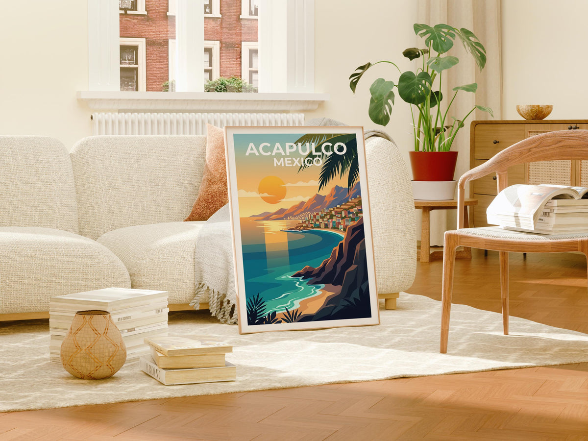 Acapulco Mexico Poster, Sunset Bay Cityscape Print