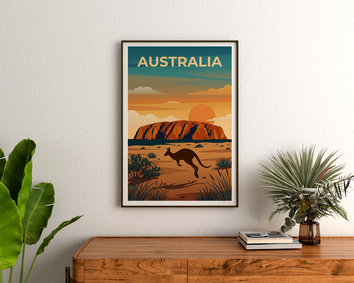 Australia Poster – Uluru Ayers Rock Kangaroo Outback Print