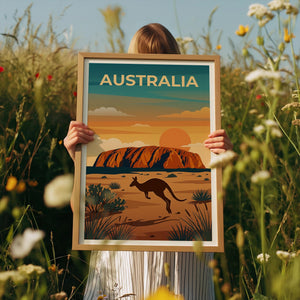 Australia Poster – Uluru Ayers Rock Kangaroo Outback Print