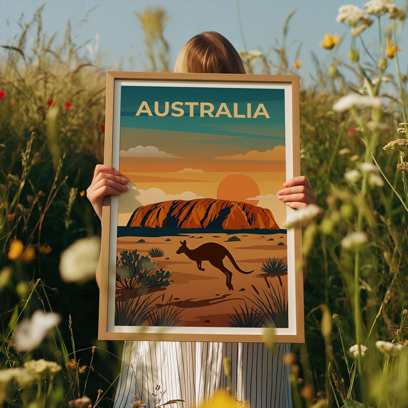 Australia Poster – Uluru Ayers Rock Kangaroo Outback Print