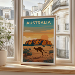 Australia Poster – Uluru Ayers Rock Kangaroo Outback Print