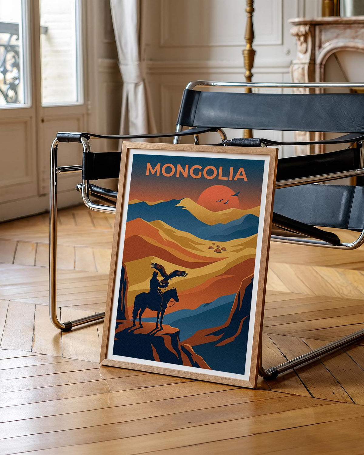 Mongolia Eagle Hunter Poster, Nomadic Rider Wall Art