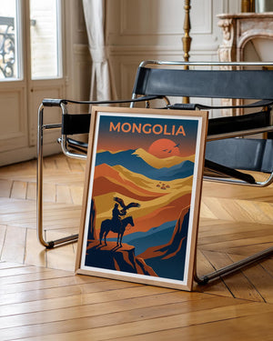 Mongolia Eagle Hunter Poster, Nomadic Rider Wall Art