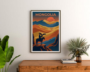 Mongolia Eagle Hunter Poster, Nomadic Rider Wall Art