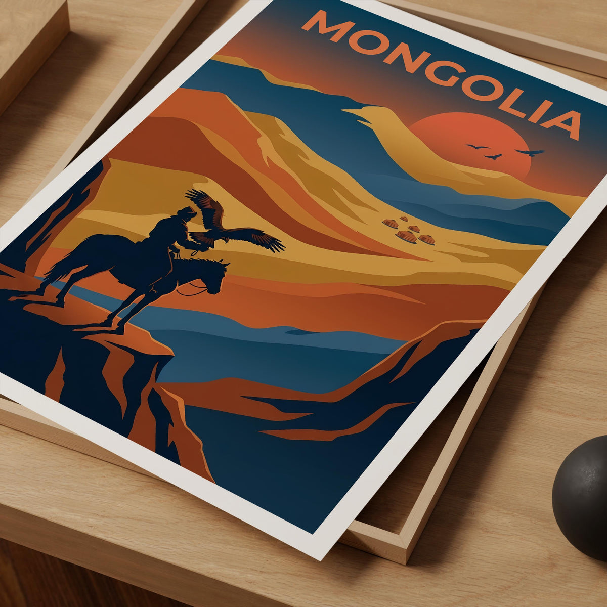 Mongolia Eagle Hunter Poster, Nomadic Rider Wall Art