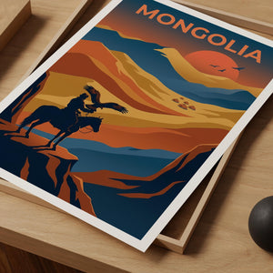 Mongolia Eagle Hunter Poster, Nomadic Rider Wall Art