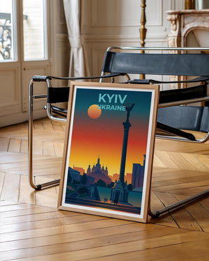 Kyiv Ukraine Poster Independence Monument Sunset Cityscape