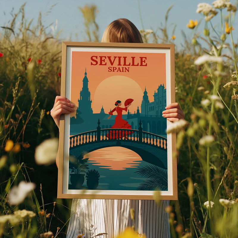 Seville Spain Poster – Flamenco Dancer Sunset Art