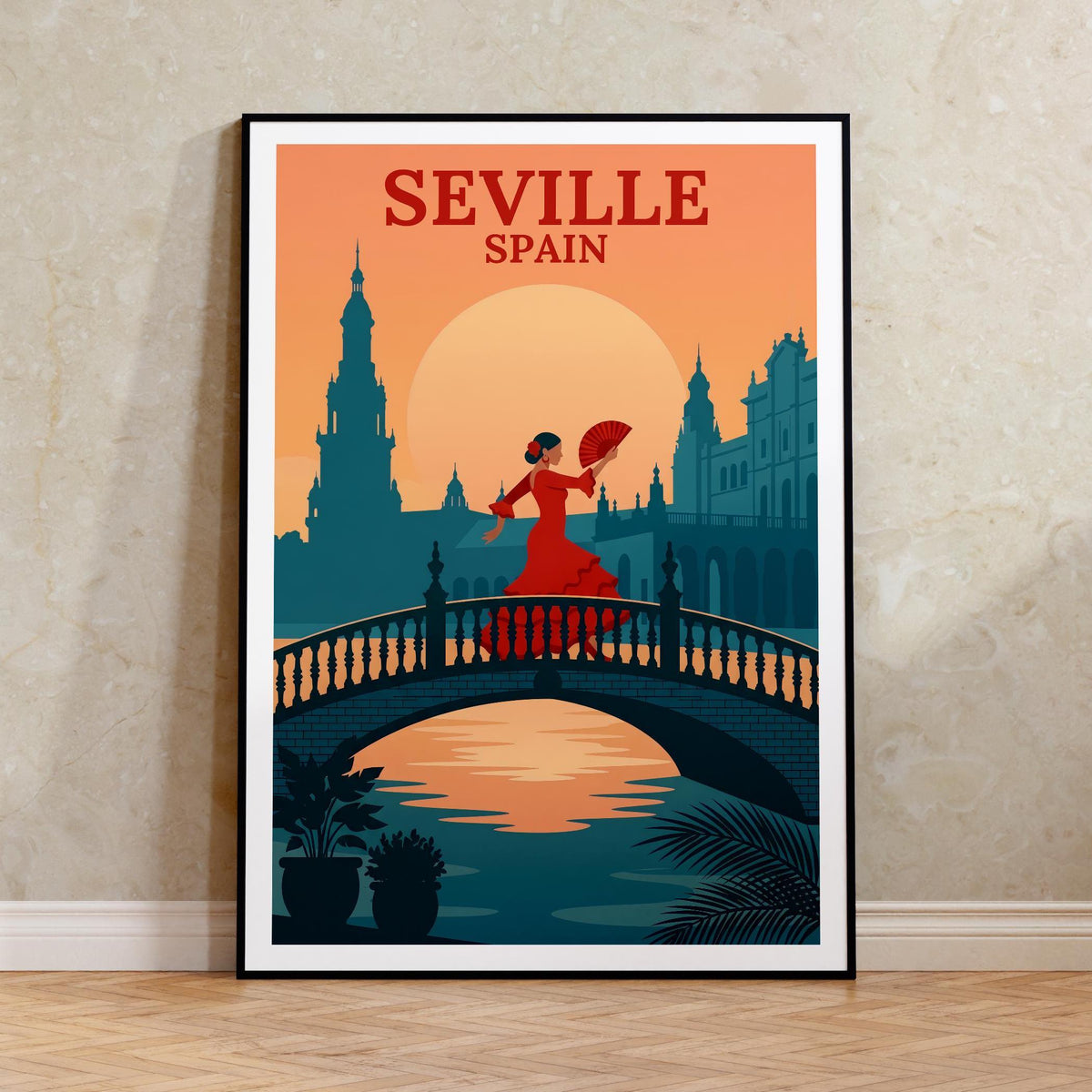 Seville Spain Poster – Flamenco Dancer Sunset Art