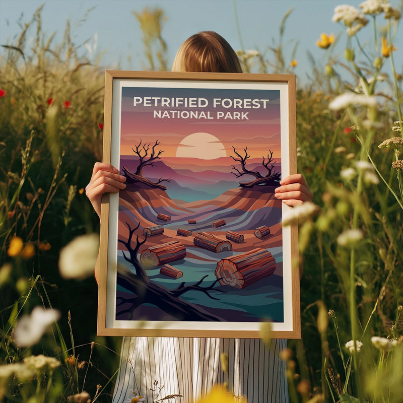 Petrified Forest Poster, Painted Desert Logs at Sunset